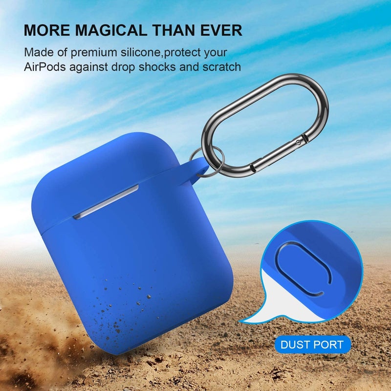 ATUAT Compatible with AirPods Case Cover, Full Protective Silicone Skin Dust-Proof Designed for Apple AirPods 1st 2nd Generation with Keychain, Front LED Visible, Blue - Image 2
